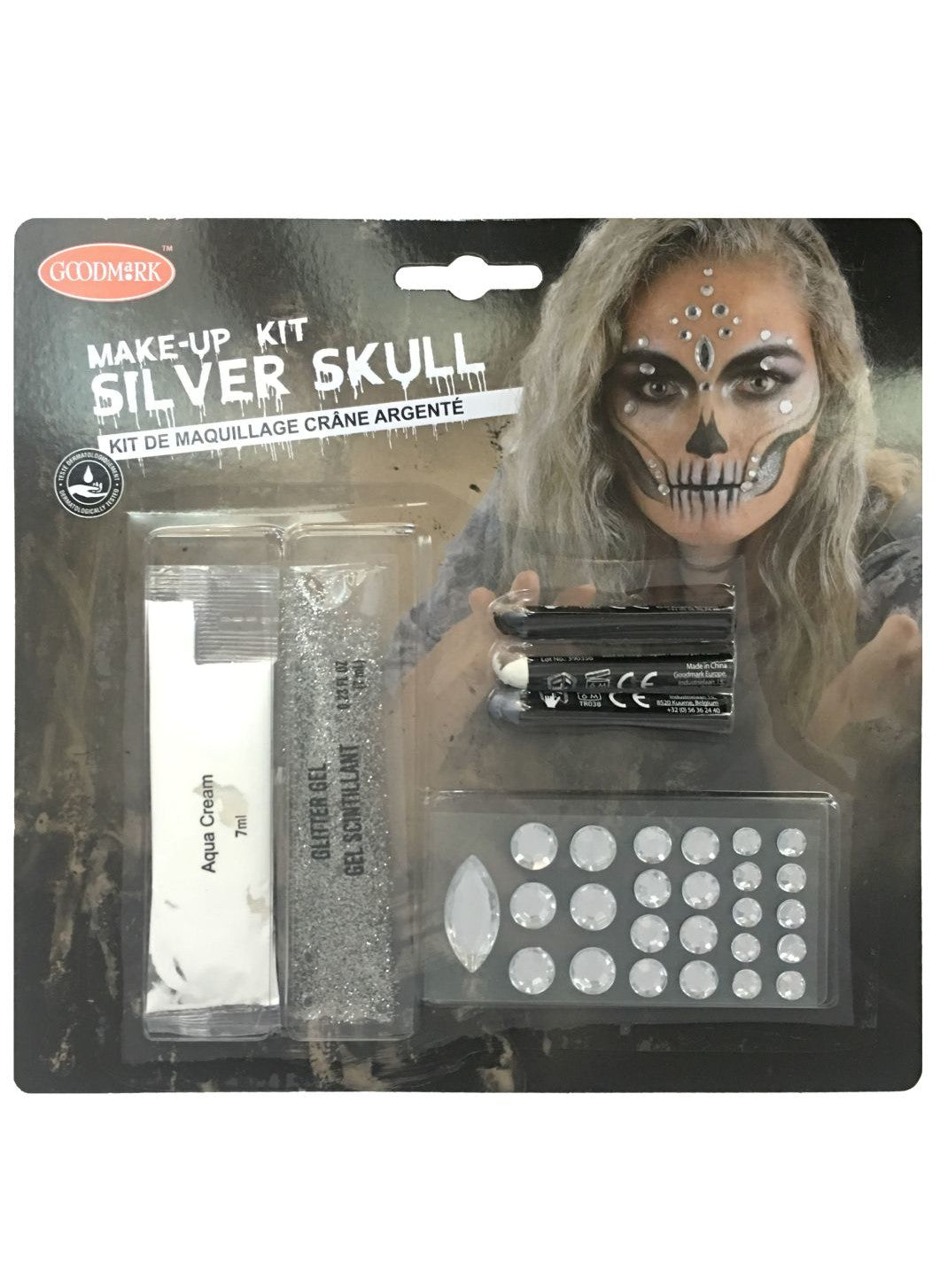 Kit maquillage squelette sexy argent adulte
