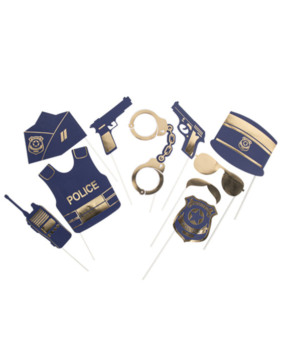 Kit photobooth police marine et or 10 pièces