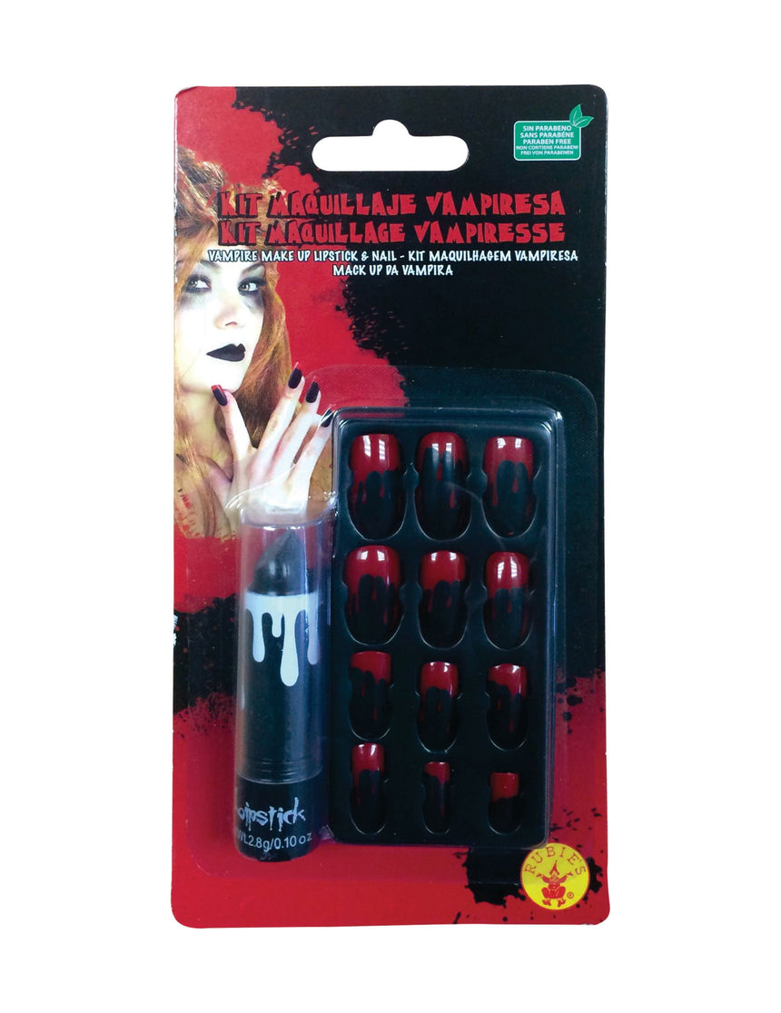 Kit rouge à lèvre et faux ongles ensanglantés adulte