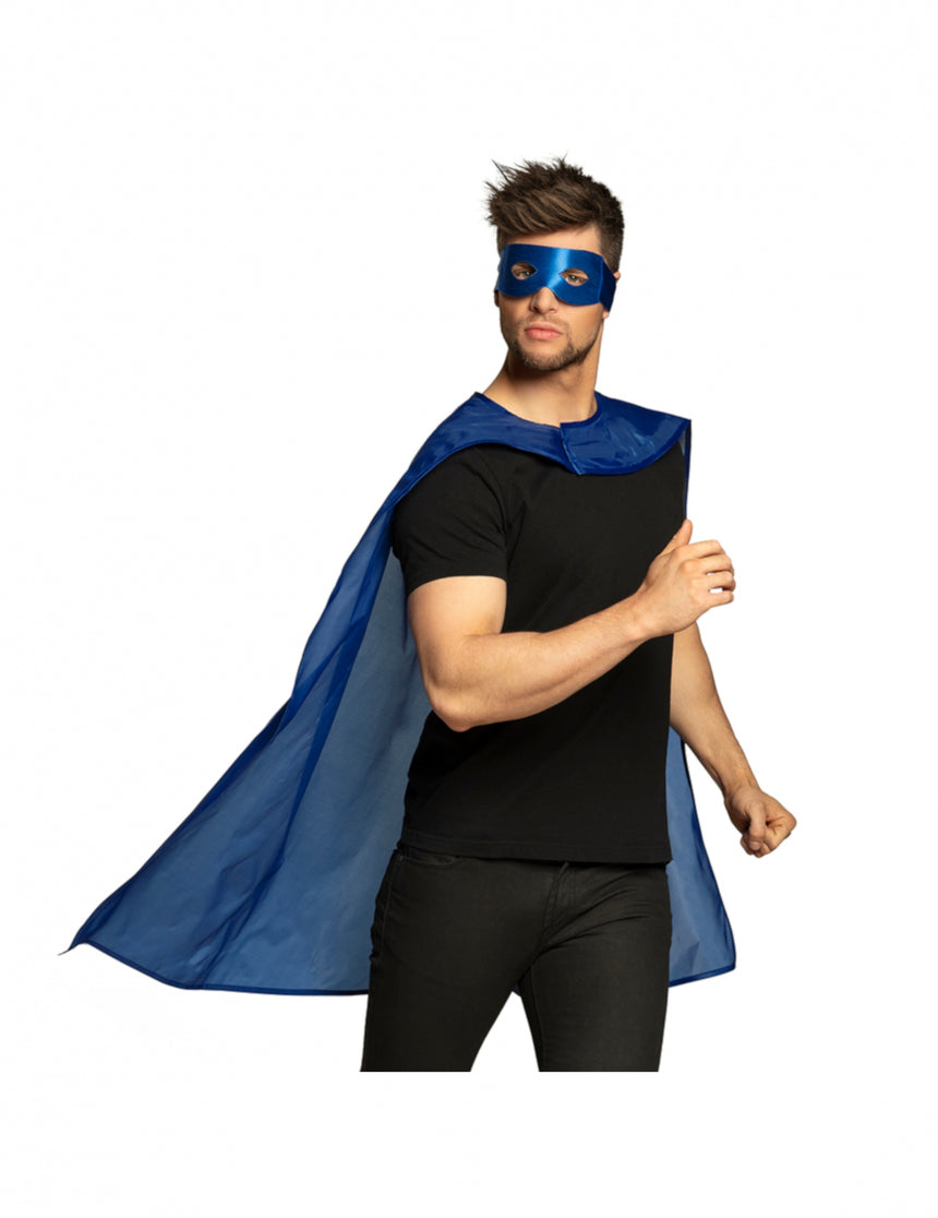 Kit cape et masque de super héros bleu adulte