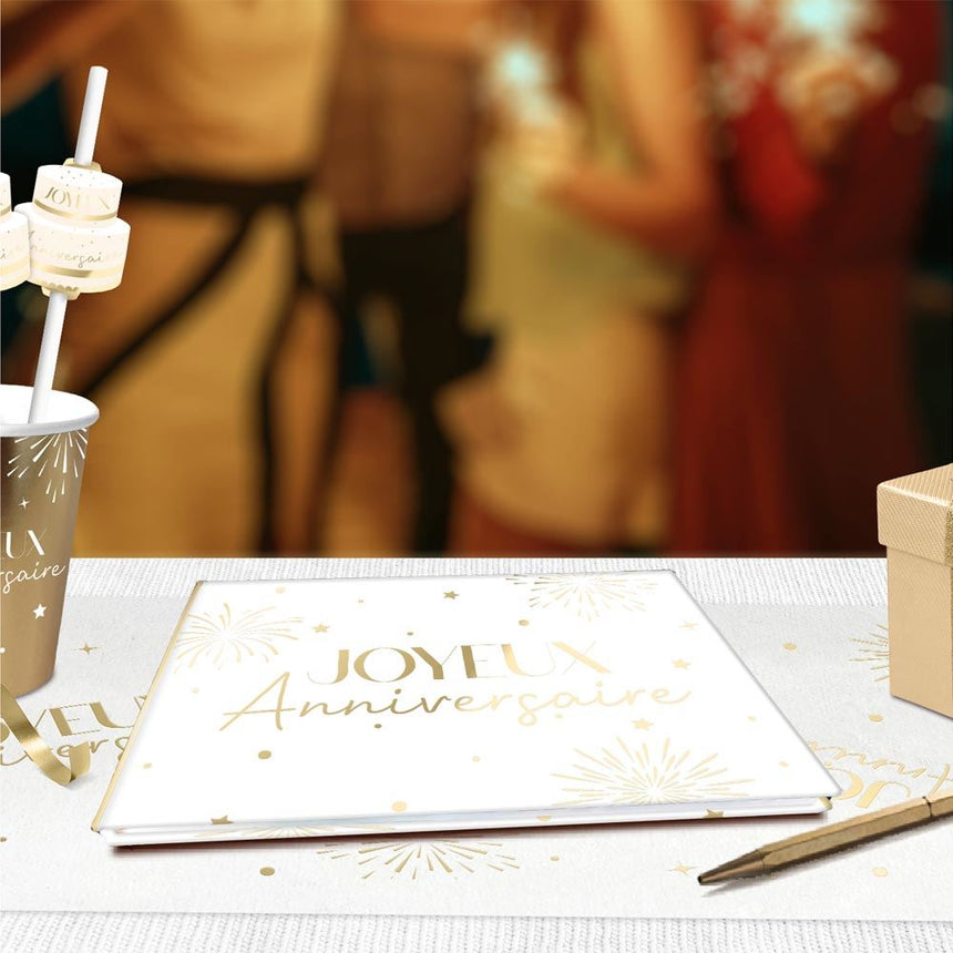 Livre d'or anniversaire doré et blanc