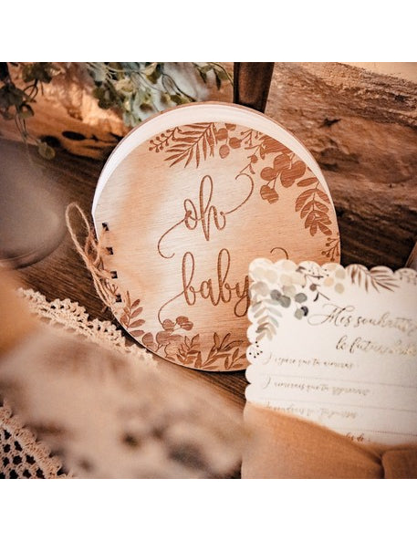 Livre d'or en bois oh baby eucalyptus rond 16 x 16,5 cm 68 pages