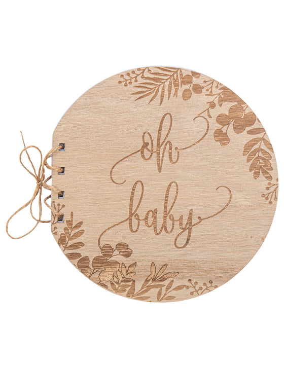 Livre d'or en bois oh baby eucalyptus rond 16 x 16,5 cm 68 pages