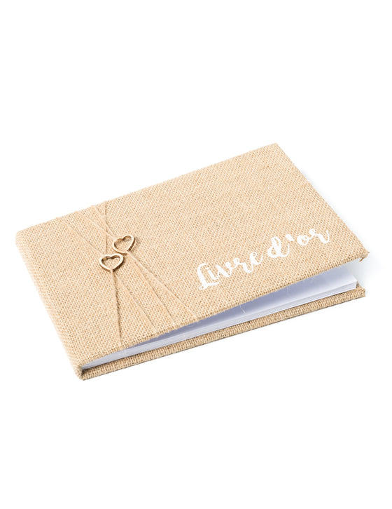 Livre d'or en jute 64 pages 16,5 x 24 cm mariage nature