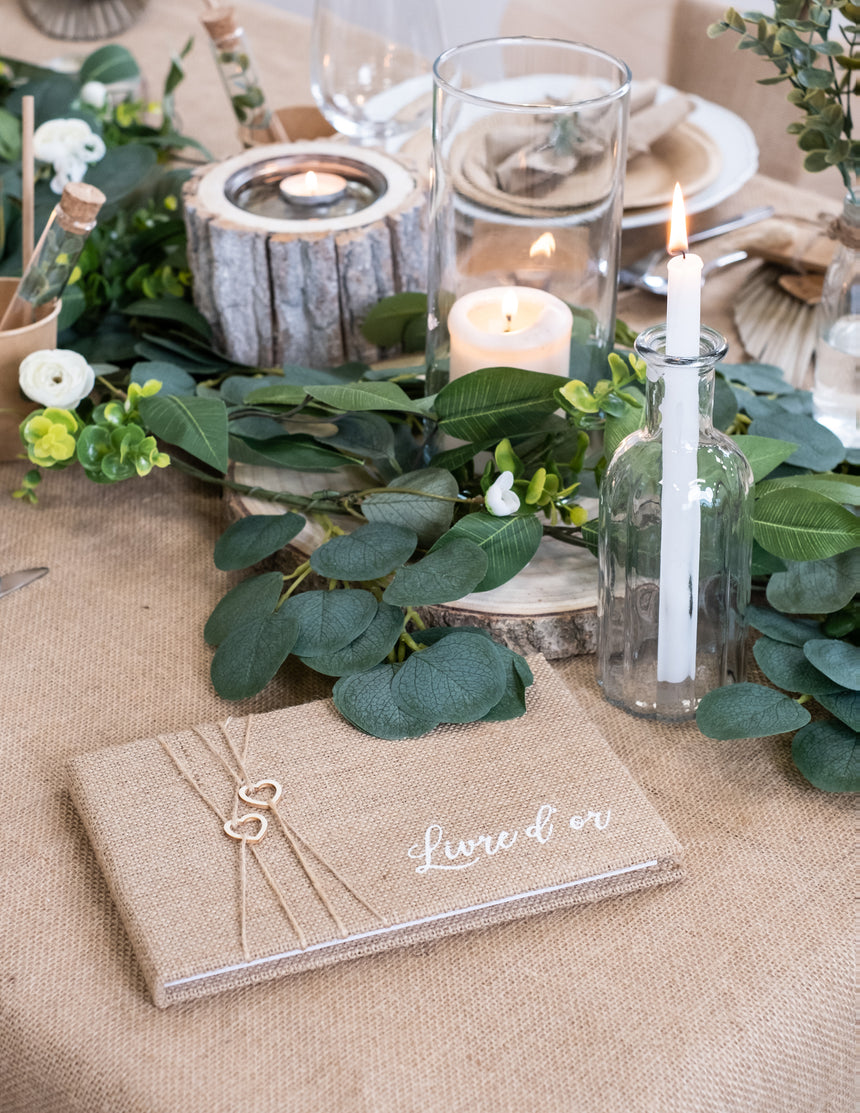 Livre d'or en jute 64 pages 16,5 x 24 cm mariage nature