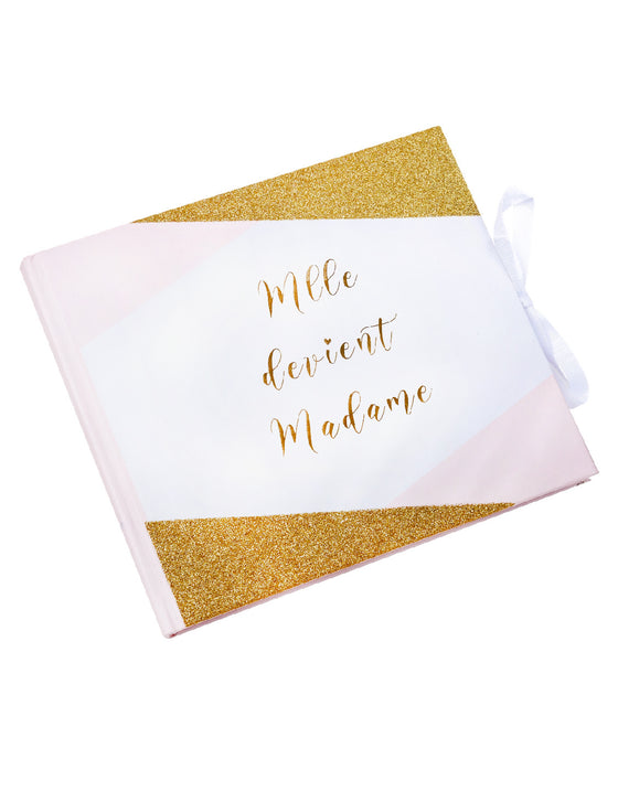 Livre d'or Mlle devient madame rose, blanc et or 22 x 19 cm