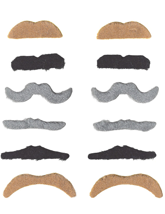 Lot de 12 moustaches adulte
