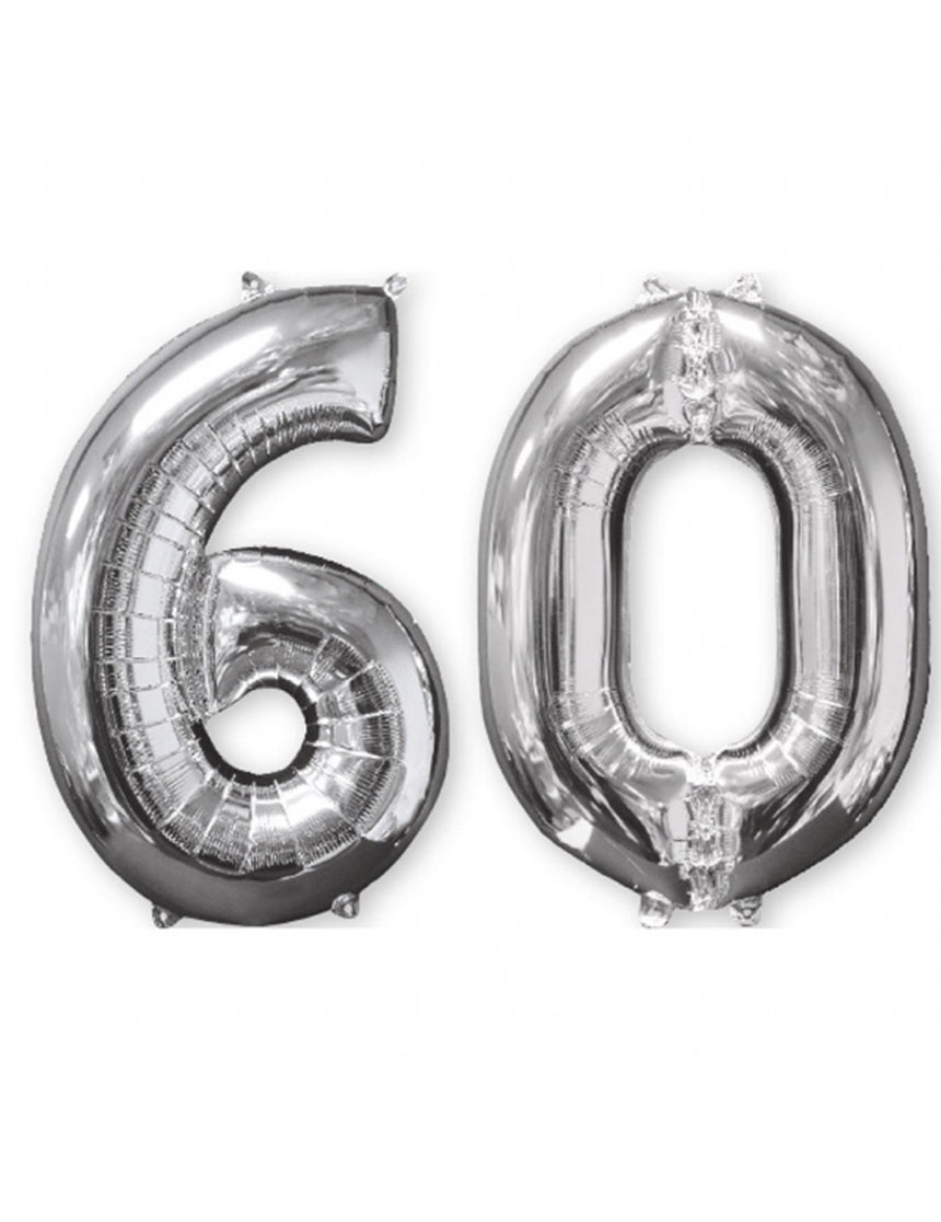 Lot de 2 ballons aluminium 66 cm chiffre argent 60