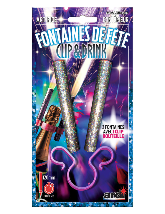 2 Fontaines scintillantes 50 sec avec double clip pour bouteille