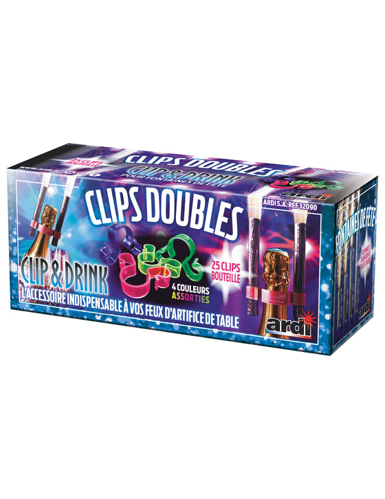 25 Clips bouteille doubles multicolores pour fontaine scintillante
