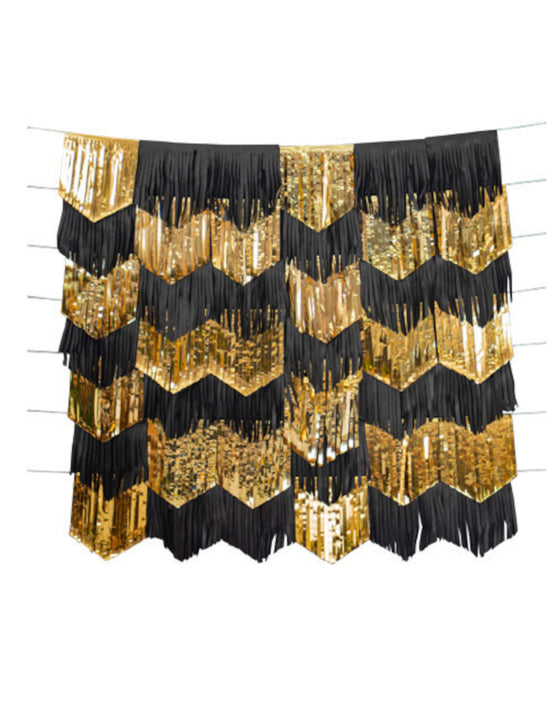 Lot de 7 guirlandes tassels noires et or 2m