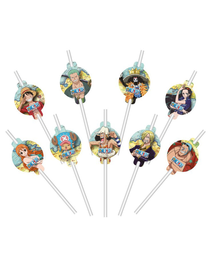 Lot de 9 pailles en papier avec médaillons One Piece