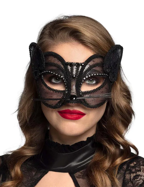 Loup chat en dentelle noire femme