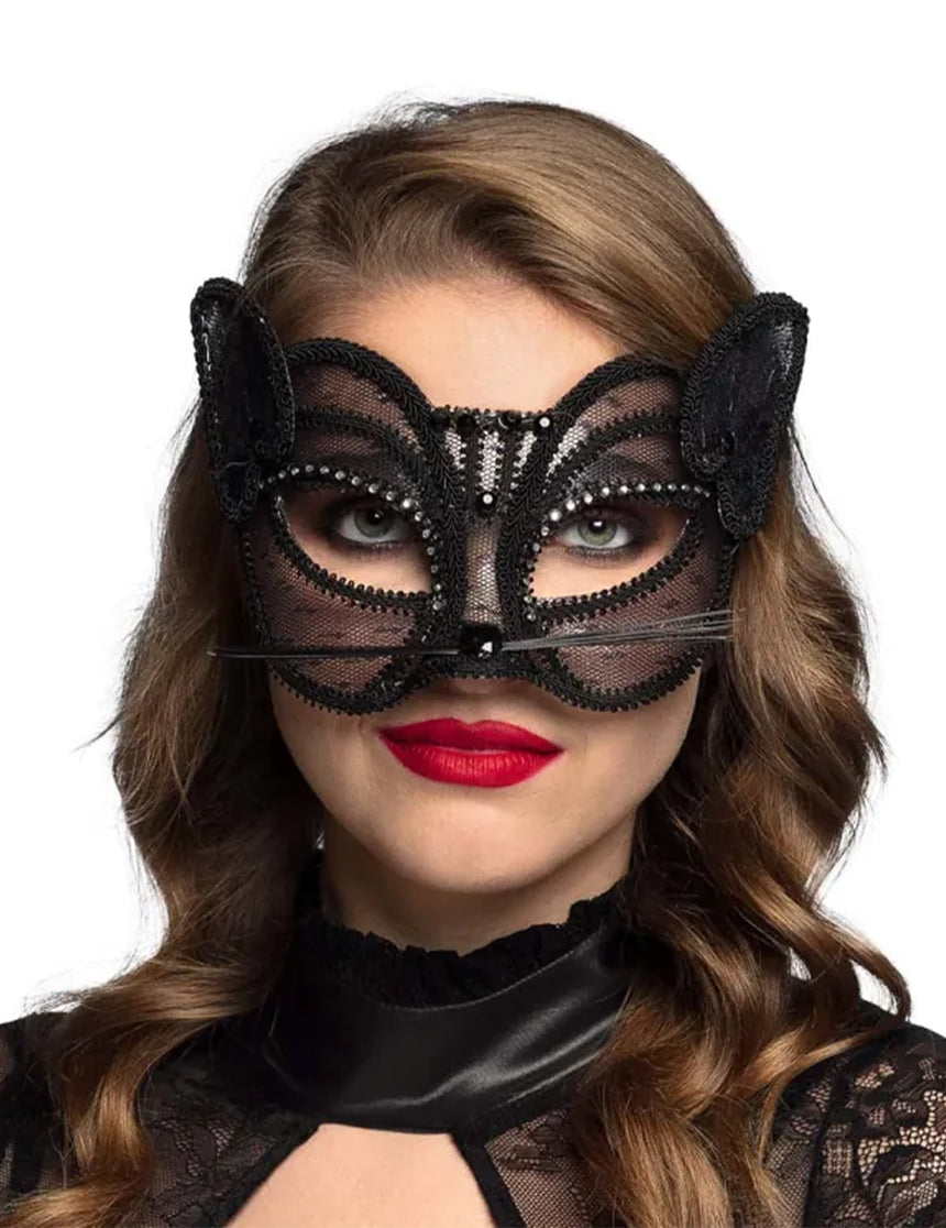 Loup chat en dentelle noire femme