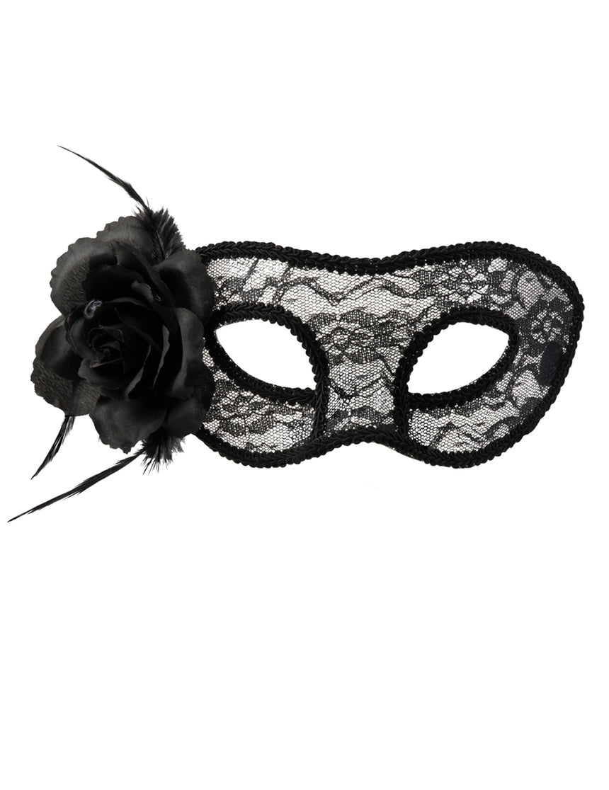 Loup dentelle noir avec rose femme