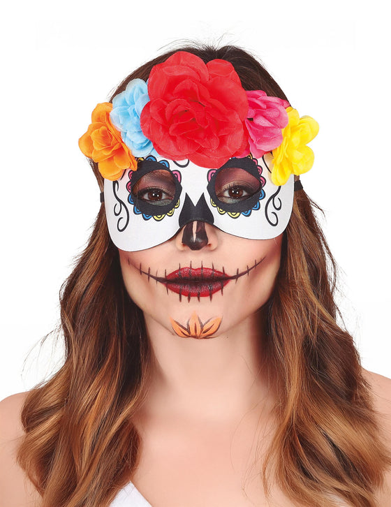 Loup fleurs colorées Dia de los muertos adulte