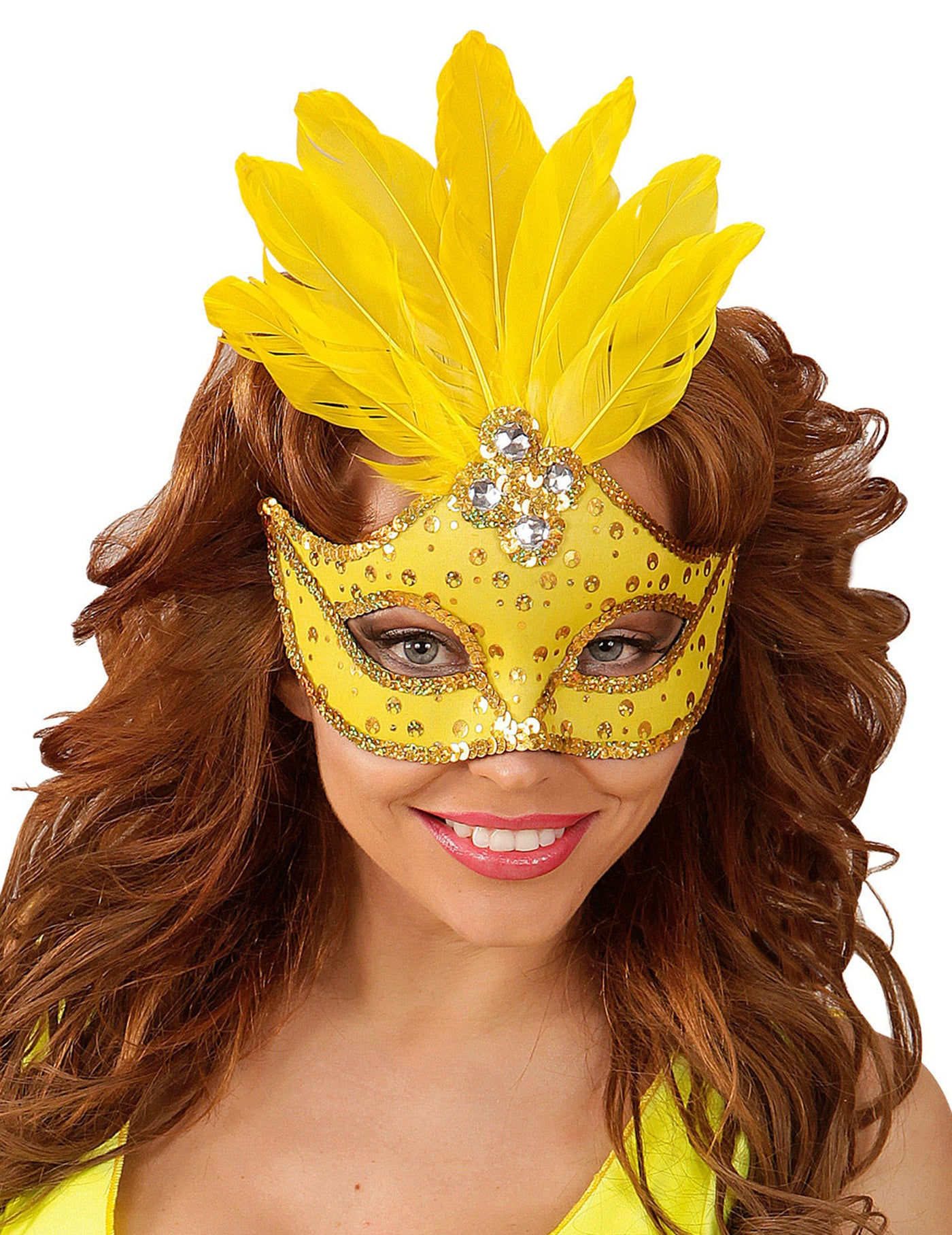 Loup jaune avec plumes femme