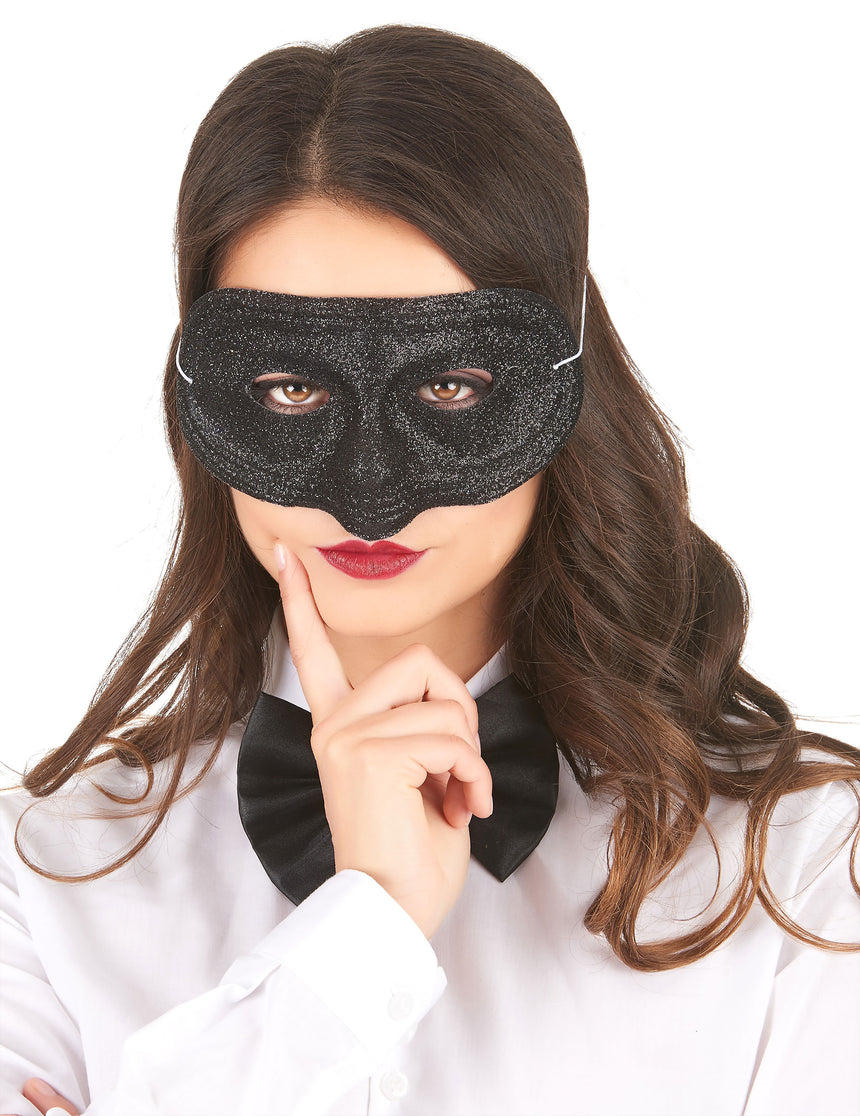 Loup plastique pailleté noir adulte