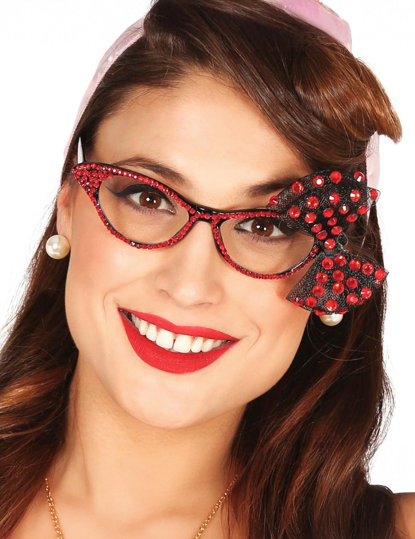 Lunettes années 50 avec noeud rouge femme