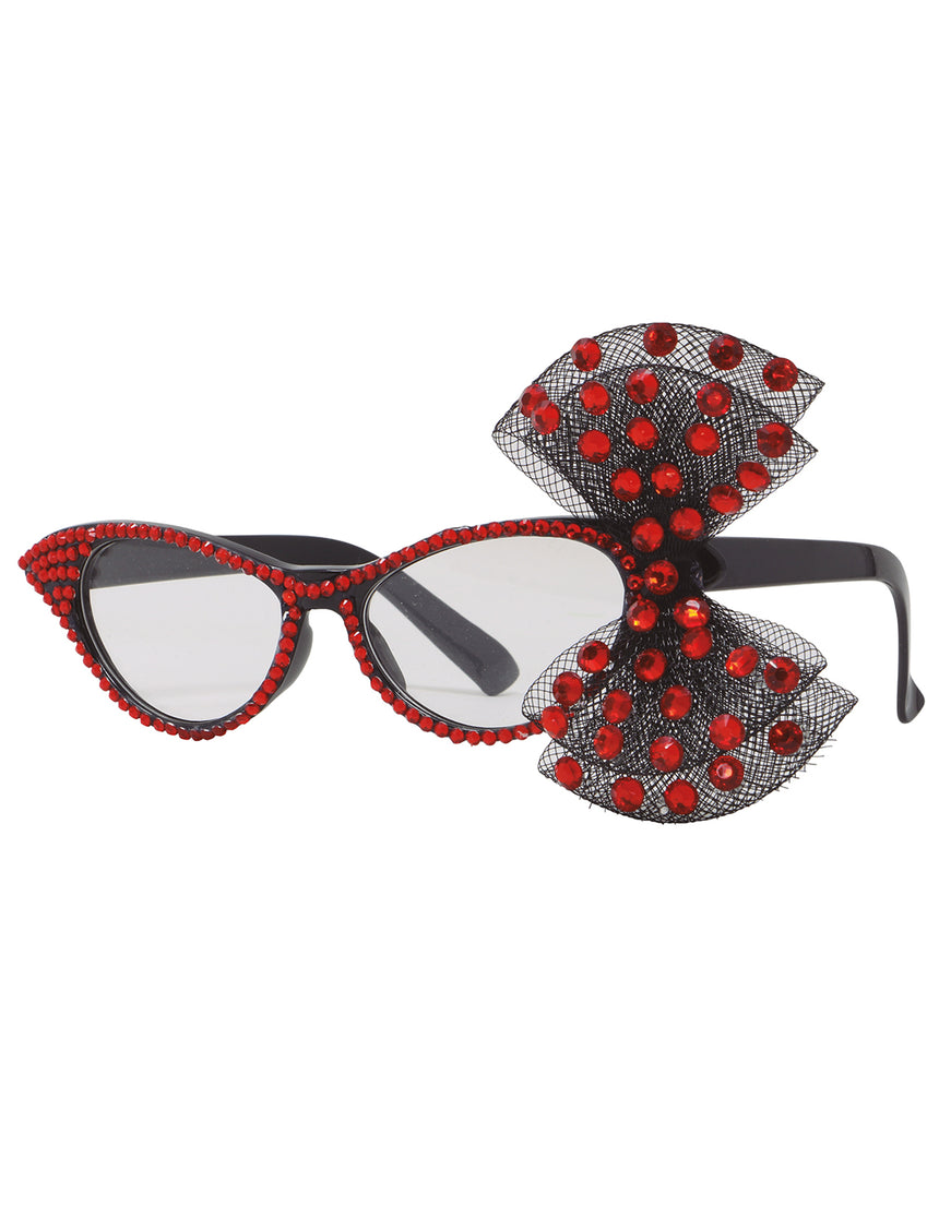 Lunettes années 50 avec noeud rouge femme