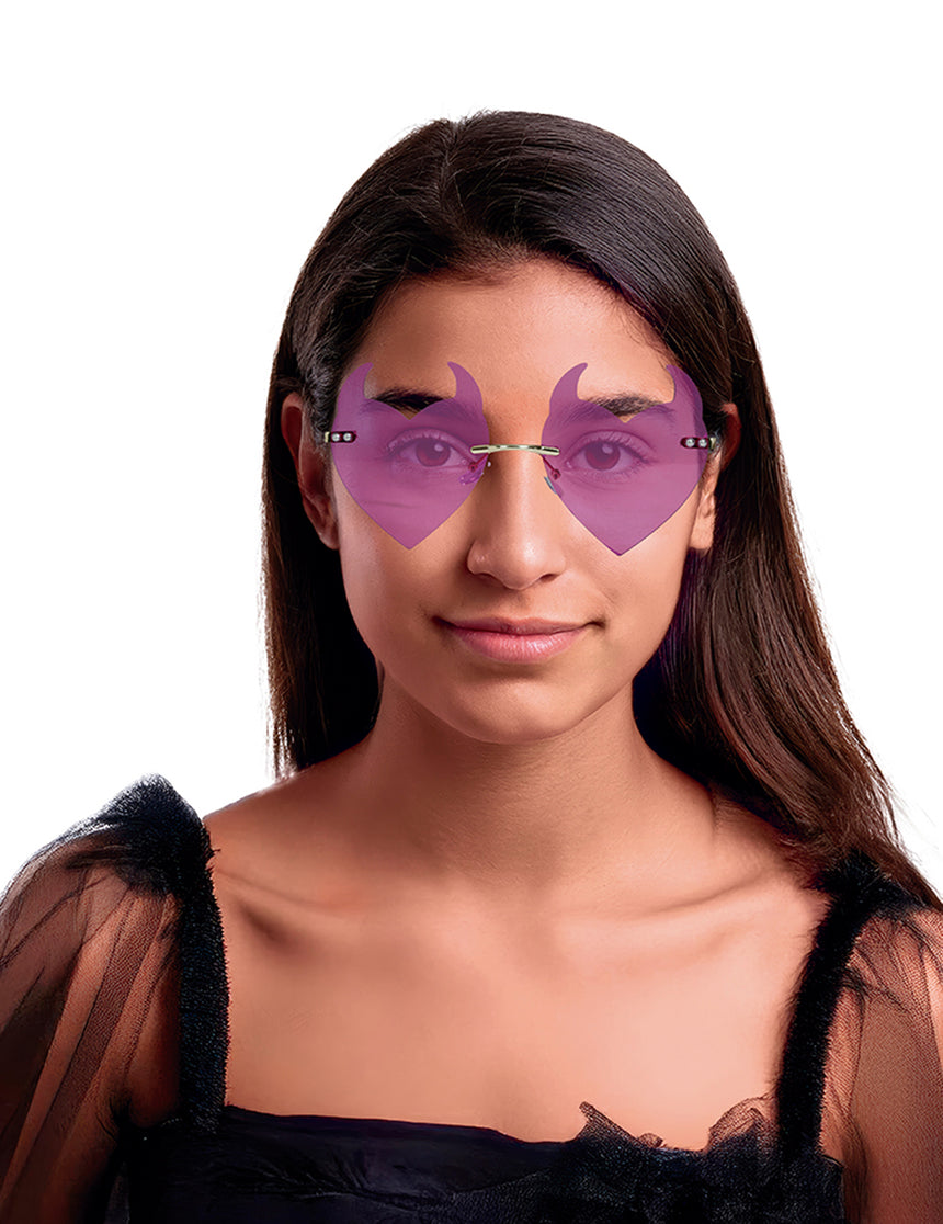 Lunettes c?urs démoniaques violettes adulte