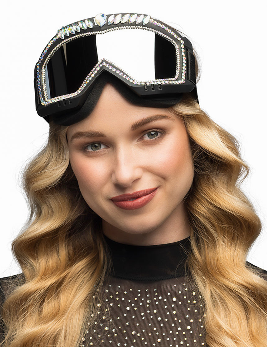 Lunettes de ski noires avec strass adulte