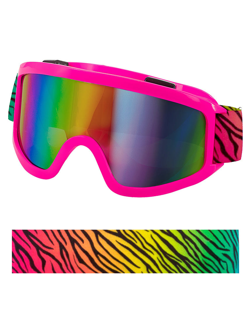 Lunettes de ski roses avec bandeau zèbre coloré