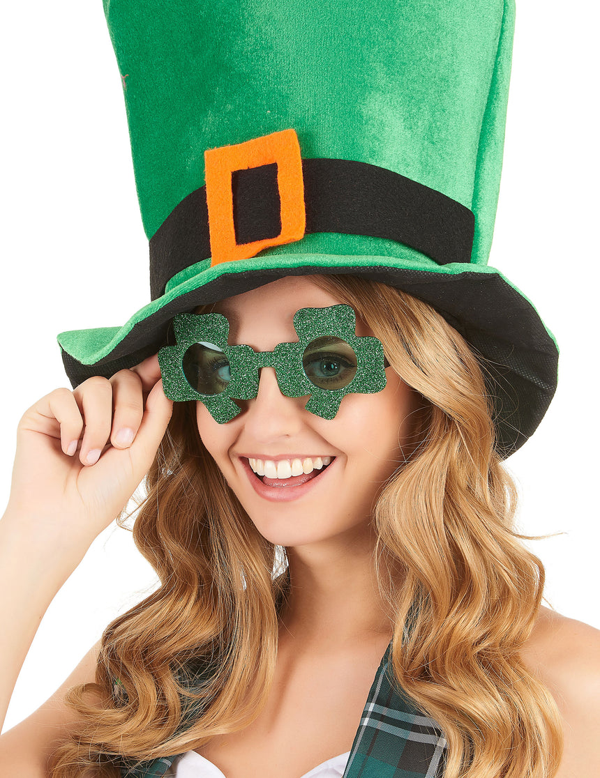 Lunettes pailletées vertes trèfle Saint-Patrick adulte