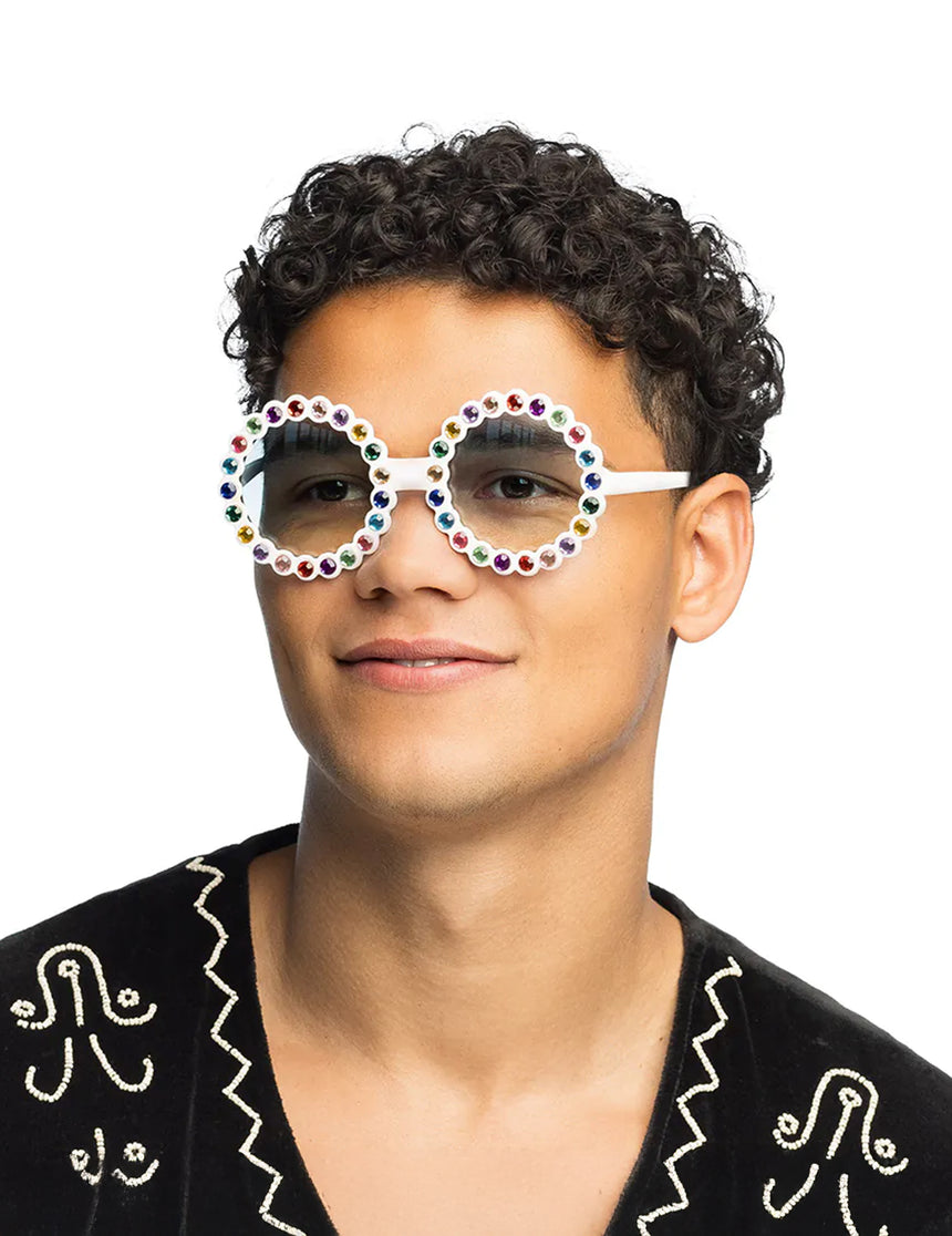 Lunettes rondes à strass multicolores