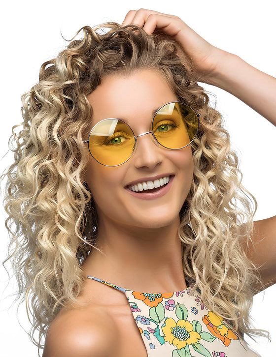 Lunettes rondes jaunes hippies géantes