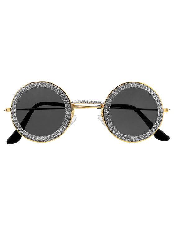 Lunettes rondes noires à strass adulte