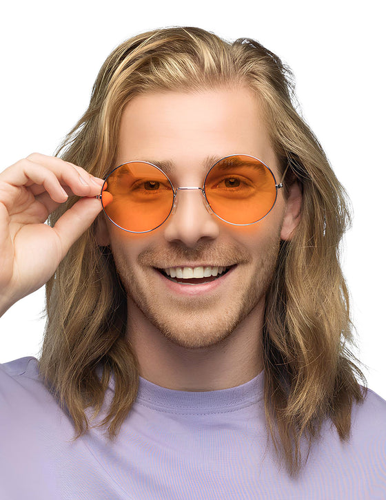 Lunettes rondes oranges hippies géantes
