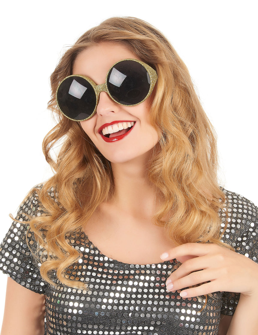 Lunettes rondes paillettées or adulte