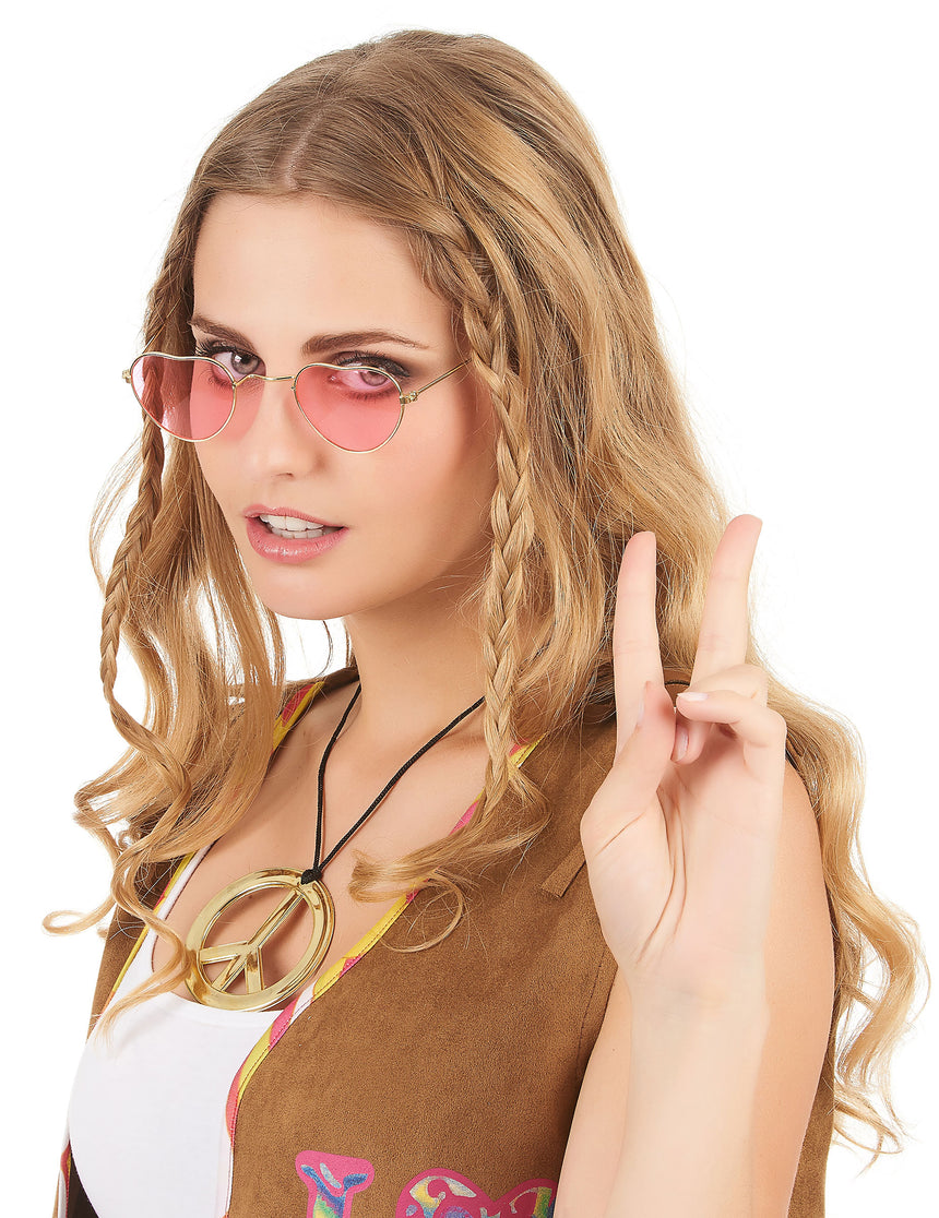 Lunettes roses coeur monture métal adulte
