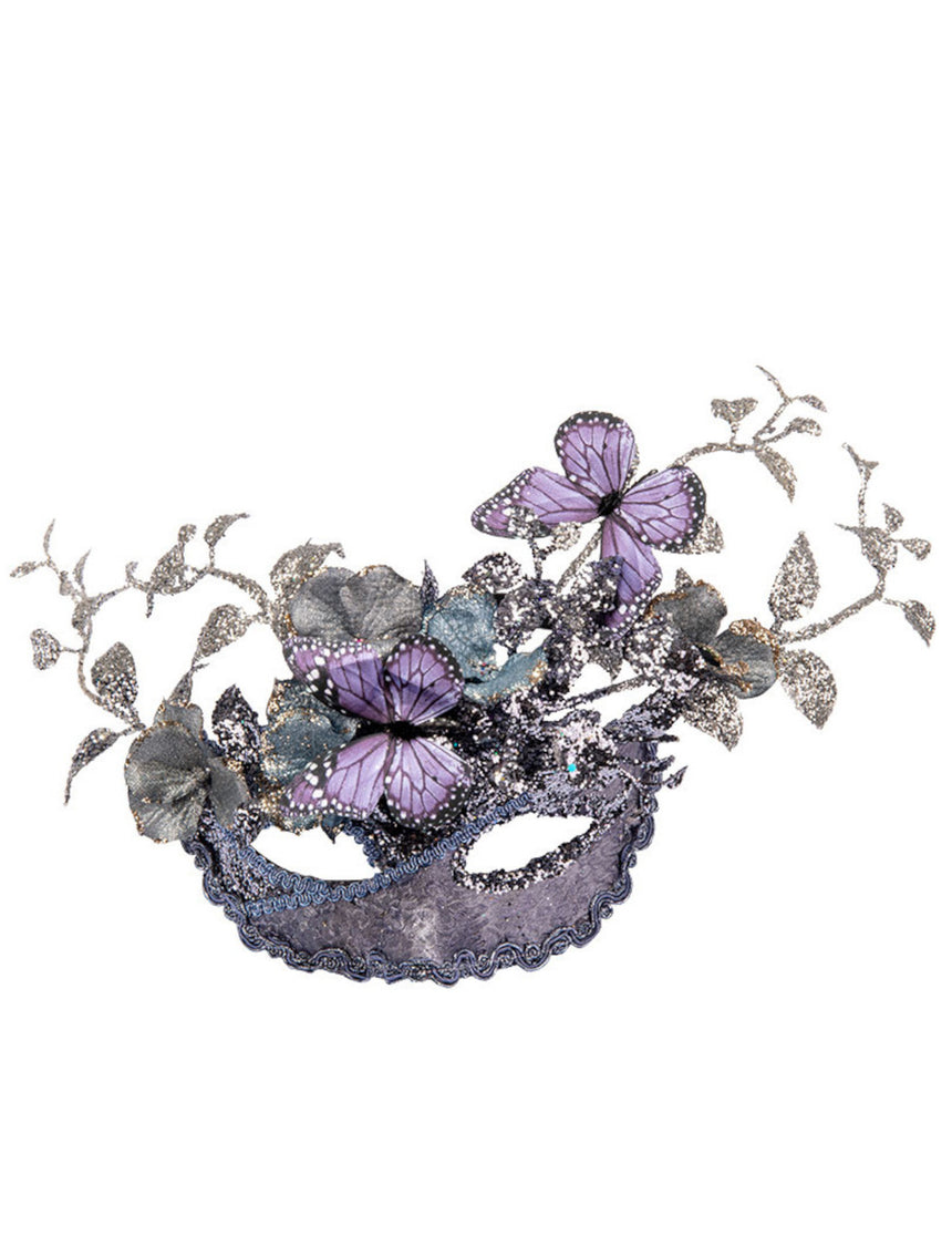 Masque argent et lilas avec papillon et branchage femme
