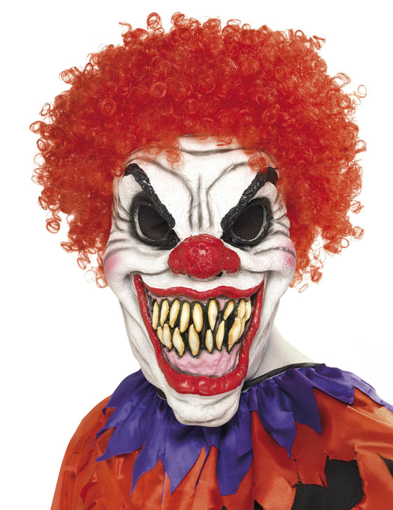 Masque clown cheveux rouges terrifiant adulte Halloween