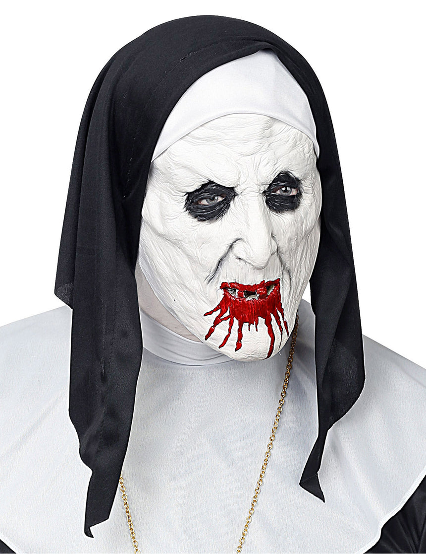 Masque demi-tête nonne horrible avec coiffe adulte