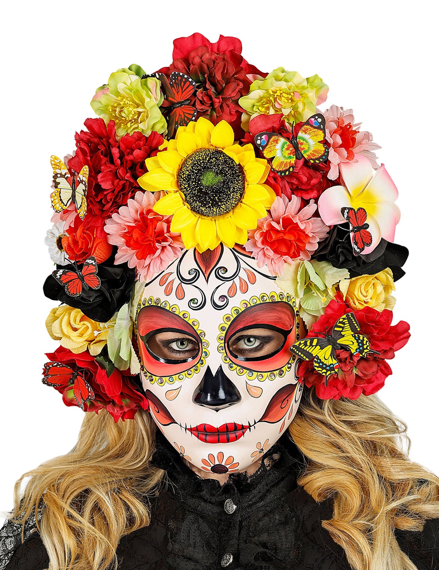 Masque dia de los muertos avec fleurs et papillons adulte
