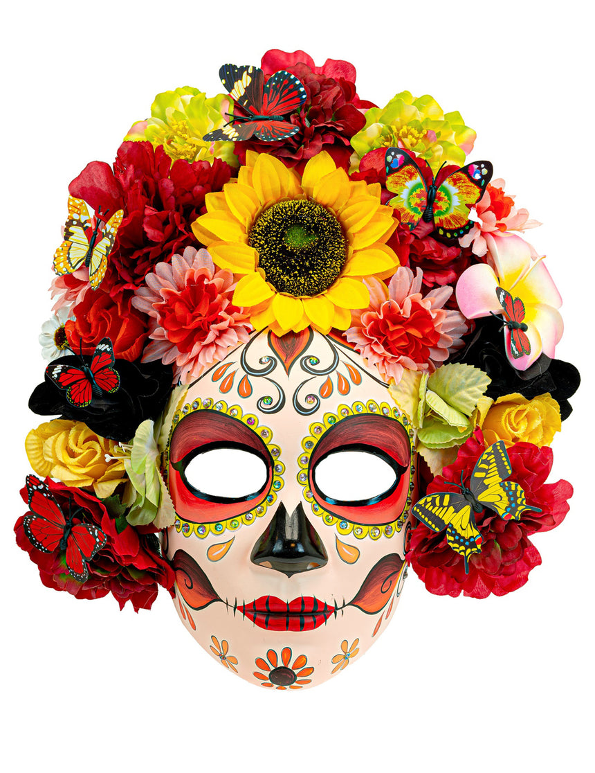 Masque dia de los muertos avec fleurs et papillons adulte