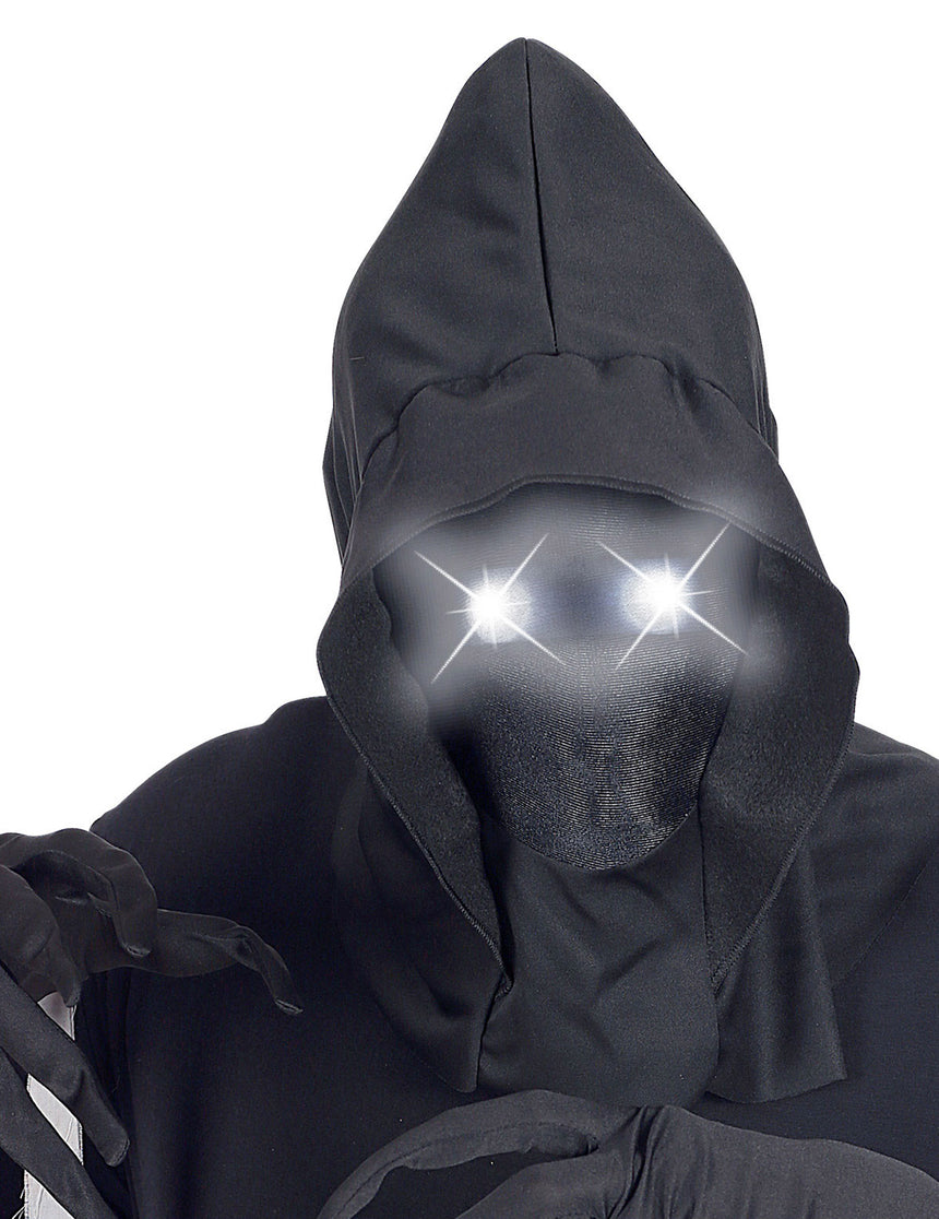 Masque intégral à capuche visage invisible et yeux lumineux blanc adulte