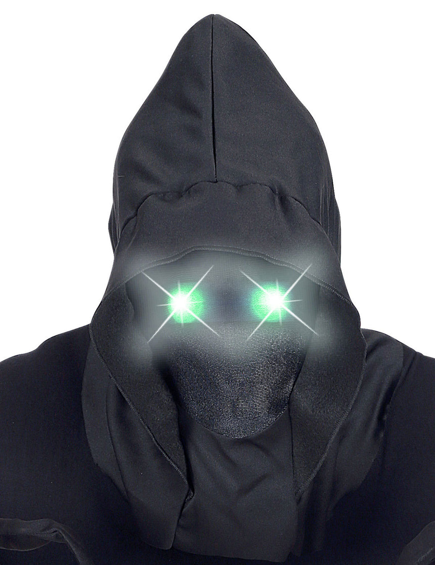 Masque intégral à capuche visage invisible et yeux lumineux vert adulte