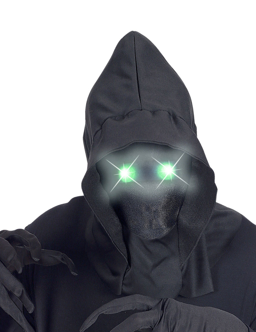 Masque intégral à capuche visage invisible et yeux lumineux vert adulte