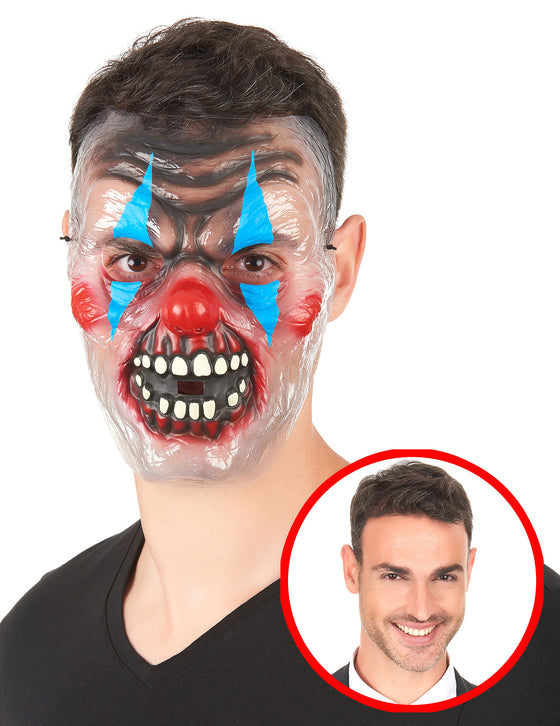 Masque transparent clown effrayant bicolore adulte
