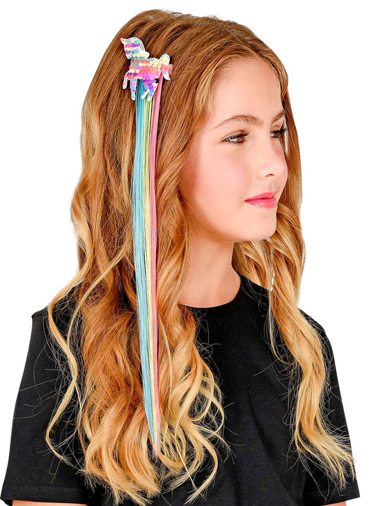 Mèche multicolore avec licorne à sequins pour cheveux