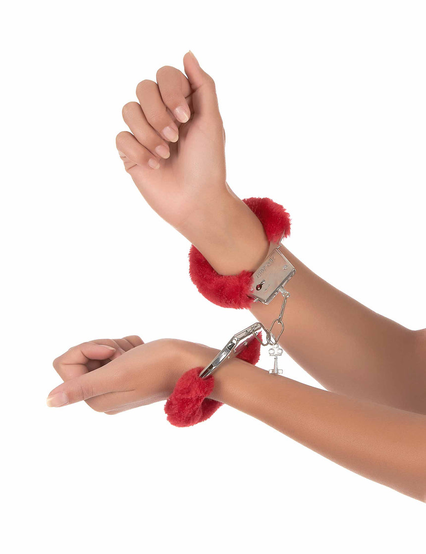 Menottes en fourrure rouge adulte
