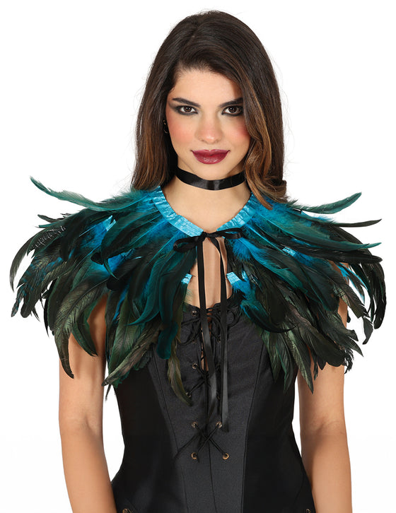 Mini cape plumes noires et bleues adulte