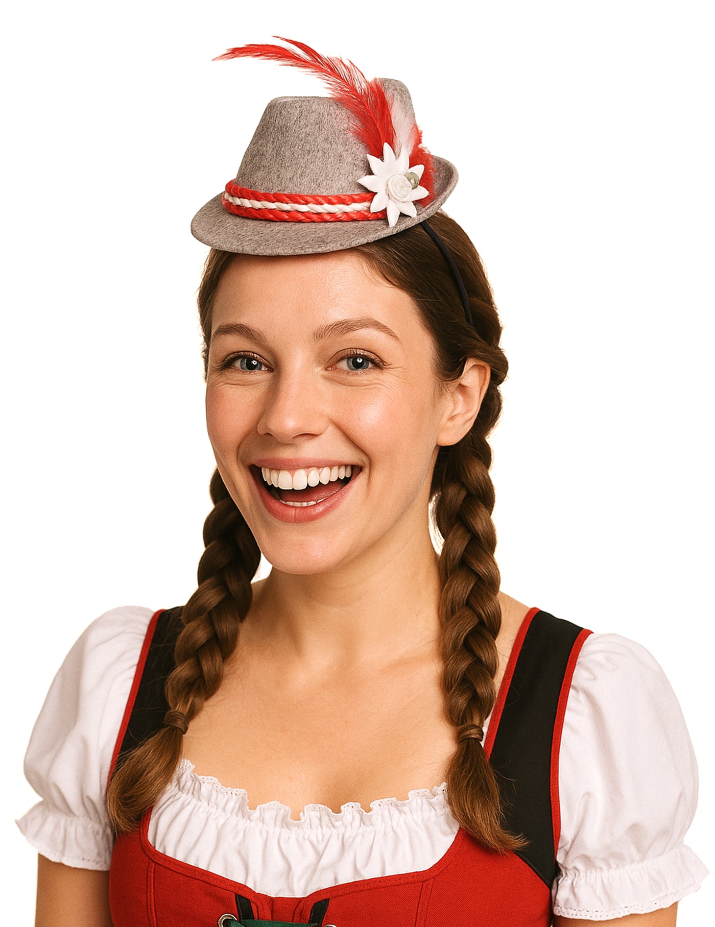 Mini chapeau bavarois gris et rouge femme
