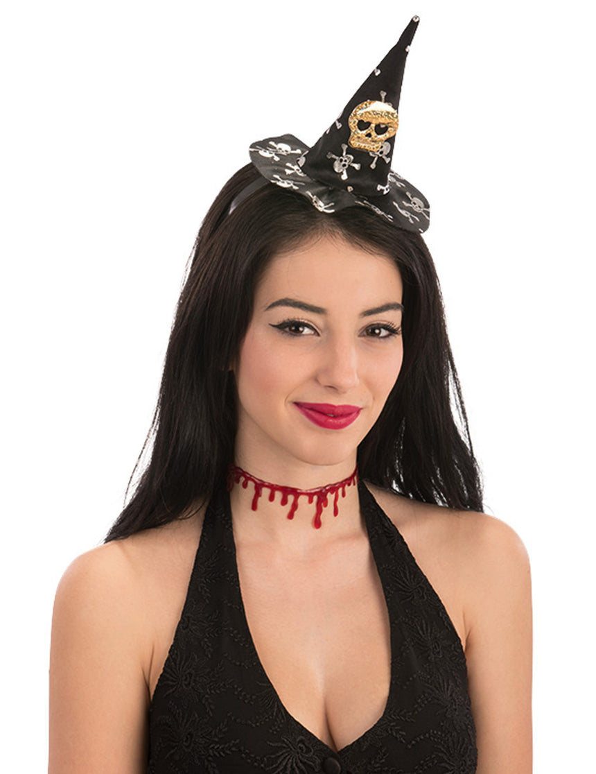Mini chapeau de sorcière tête de mort Halloween femme
