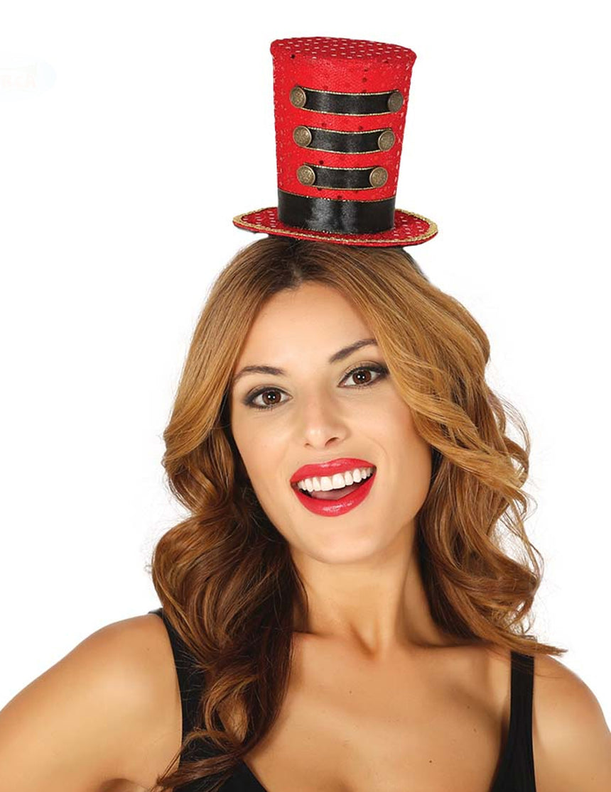Mini chapeau haut de forme majorette rouge femme