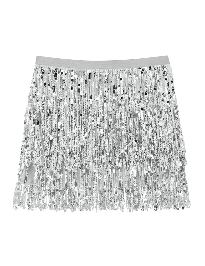 Minijupe à paillettes argentée femme